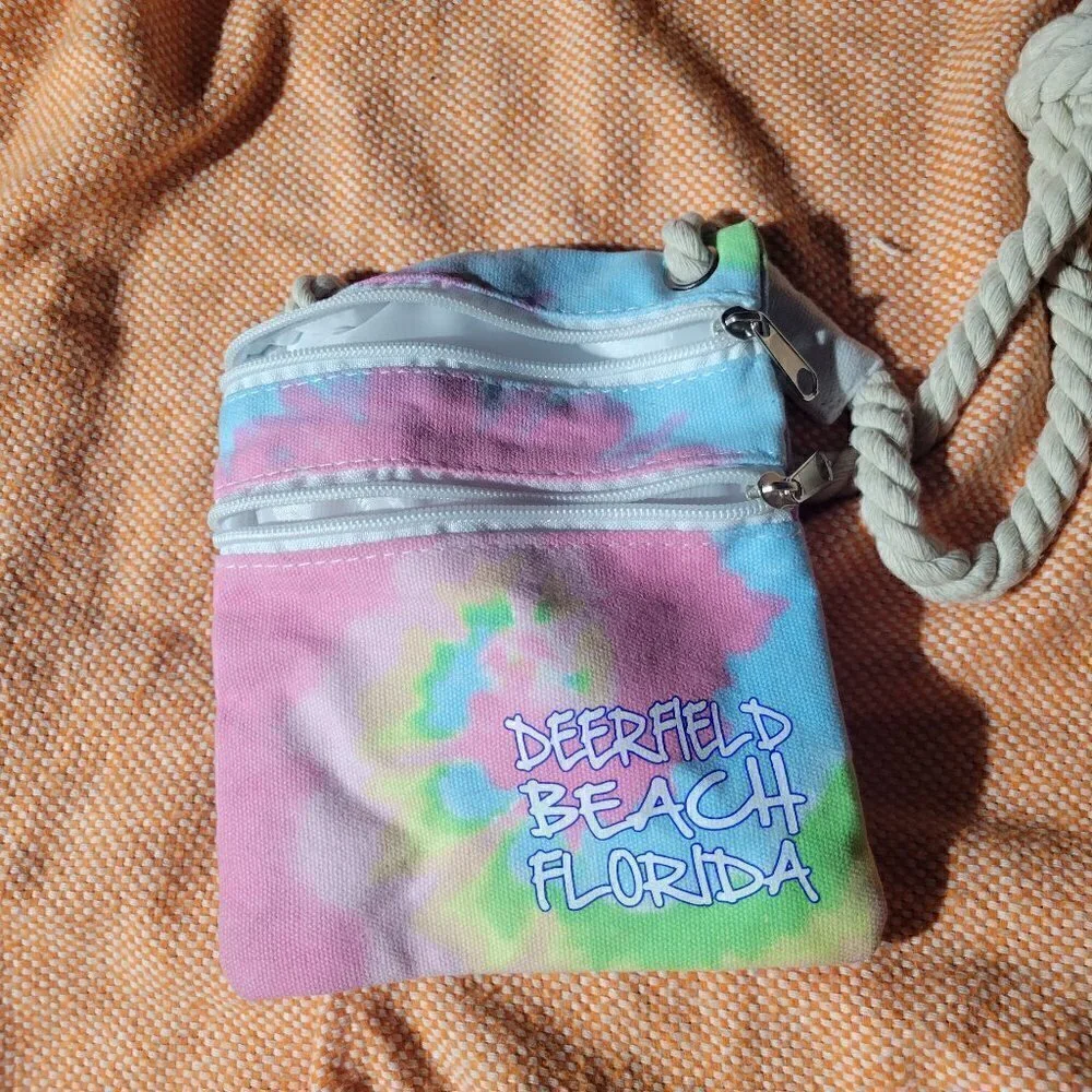 Deerfield Beach Florida Tie Dye Double Zip Rope Purse NWOT